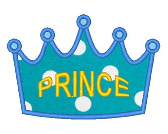 Prince Applique Crown Machine Embroidery Design Prince Embroidery Designs 3 4 5 6 inch sizes Instant Download