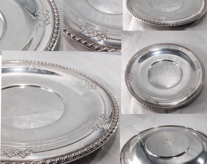 Storewide 25% Off SALE Vintage Wallace Sterling Silver Floral Repoussé Round Platter Featuring Elizabethan Scrolled Trim
