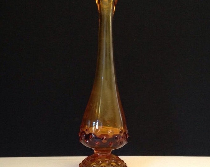 Storewide 25% Off SALE Vintage Fenton Hobnail Patterned Amber Glass Designer Floral Vase Featuring Tapered Style Design