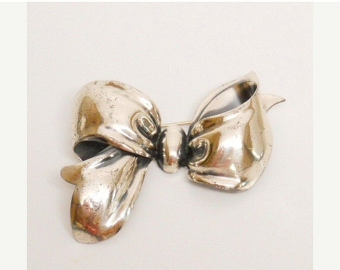 Storewide 25% Off SALE 1960's Vintage Large MONET STERLING Puffy Bow Brooch Signed by the designer