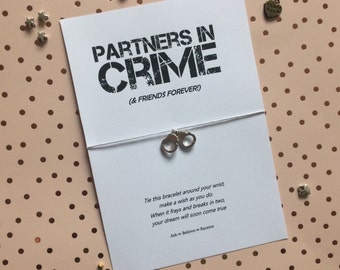 Partners in crime wish bracelet, friends forever wish bracelet, handcuffs bracelet, best friends charm bracelet, pocket money gift