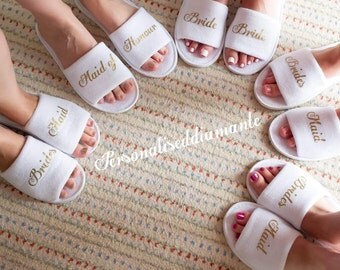 Personalised bride slipper, bridesmaid slippers,hen party slippers, spa day slippers, bridemaid gift slippers, mother of the bride slippers
