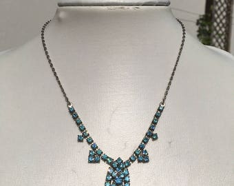 Art Deco Necklace: Vintage Pale Blue Silver Bridal Wedding Necklace