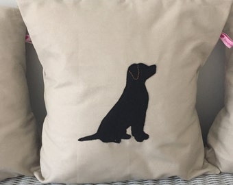 Sitting Black Labrador cushion