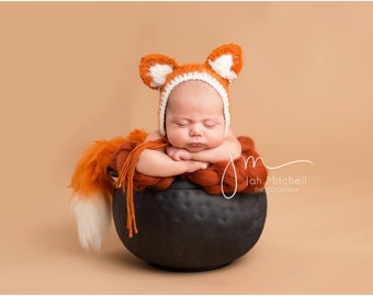 Forest Fox Set - rustic fox set - fox bonnet - newborn fox photography prop - newborn fox set - newborn photography prop