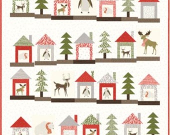 Merrily Christmas Quilt Kit Stacie Bloomquist Ginger for Moda Finished Size 60 Inches by 67 Inches.