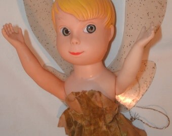 Rare Old TINKERBELL ~ Peter Pan Pixie ~ 12" Rubber Doll ~ Walt Disney Productions