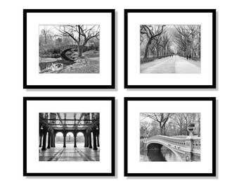 SALE, New York Print Set, Central Park Photography, black and white, Gapstow Bridge, Trees, Bethesda Terrace, Bow Bridge, Wall Art, Set of 4