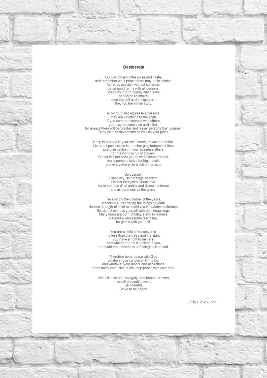 Max ehrmann desiderata inspiring poem art print a4