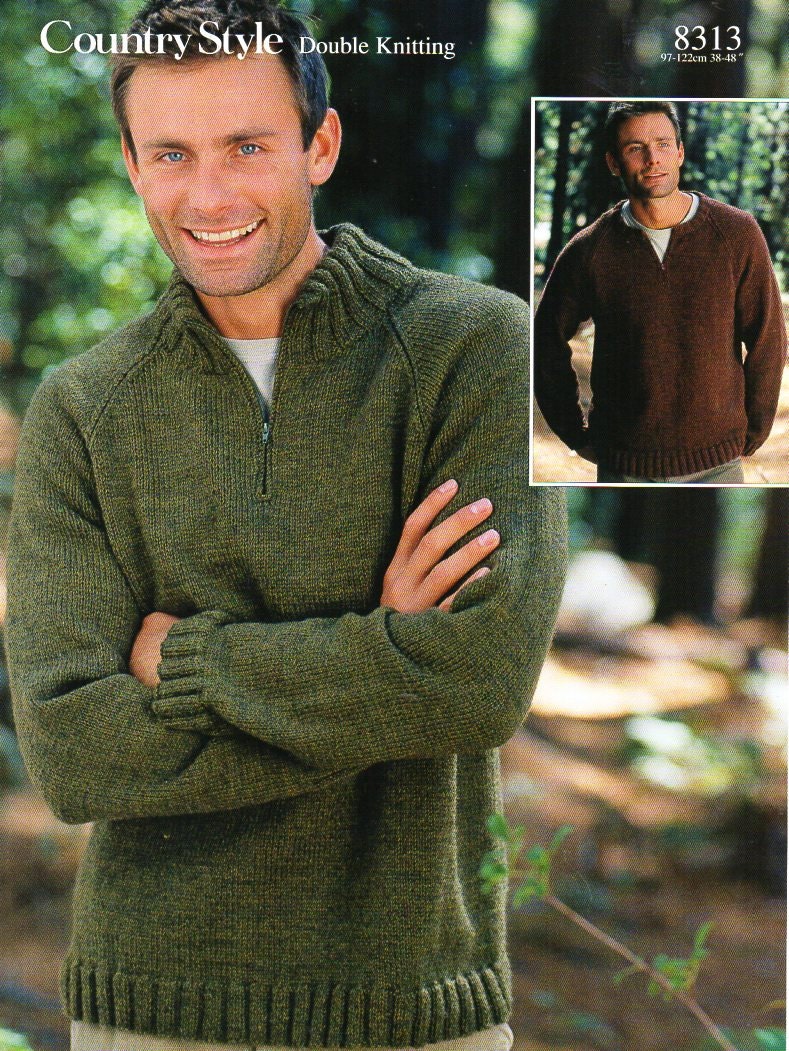 mens zip neck sweaters knitting pattern pdf DK mans jumpers