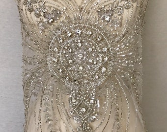 Rhinestone Beaded Applique, Rhinestone Fabric, Beaded Applique, Wedding Dress Applique, Beaded Tulle, Wedding Fabric, Bridal Applique