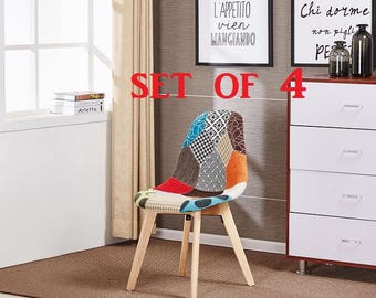 Patchwork Chair Set Of 4 Modern Living Room Dining Room Chair Mid Century Design Eames Style scandinavian