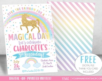 Magical Unicorn Invitation, Unicorn Birthday Invitation, Rainbow Invitation, Rainbow Birthday Invite Printable, Unicorn Party