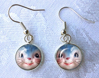 Lefton Miss Priss Earrings ~ Cat Earrings ~ August birthday ~ Vintage Kitchenware ~ Retro Jewelry