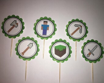 Minecraft inspired cupcake toppers