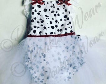 Dalmatian outfit, dalmatian costume, dalmatian romper, sparkle outfit, dalmatian baby outfit, dalmatian kids outfit, cruela de vil costume