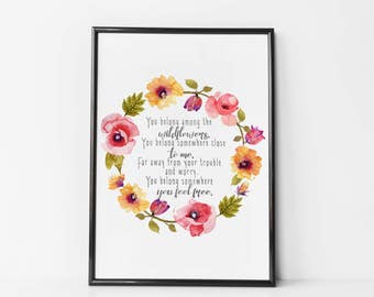 Tom Petty Lyrics - Nursery Print / Canvas - Wildflowers Nursery - Lyrics Nursery Quotes - Floral Nursery Wall Decor - Floral Wreath