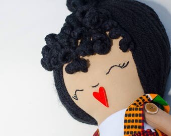 Handmade rag doll, black rag doll, african print dress, multicoloured, cloth doll, african american Doll, dress up doll, handmade