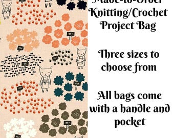 Knitting Project Bag, Flowers for Sale in Peach, Sock Knitting Bag, Zippered Project Bag, Sweater Bag, Crochet Bag, Cross Stitch Project Bag