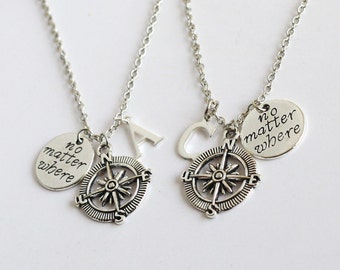 best friends necklace Compass necklace no matter where necklace, unique pendant, Birthday Gift,Compass jewelry, friendship graduation gift,