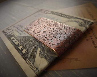 Money Clip, Snake Skin, Copper, Etched, Bill Fold, Snakeskin, Textured, Distressed, Rustic, Gift, Wallet, Snake, Skin, Handmade