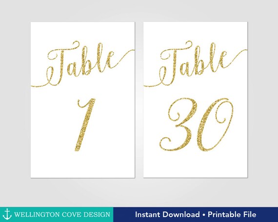 printable gold glitter table numbers 1 30 wedding new years