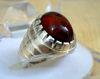 Red Carnelian Men Ring Yameni Aqeeq Ring in 925 Sterling Silver US Size 8 Handmade Design