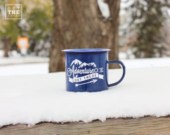 Camping Mug 12 oz, Adventure Mug, Travel Mug, Enamel Mug, Mountain Mug, Enamelware
