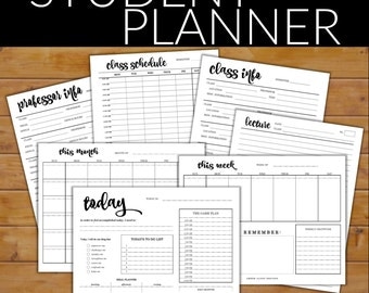 Student Planner Set - Printable University/College Student Organizer with 7 Unique Pages