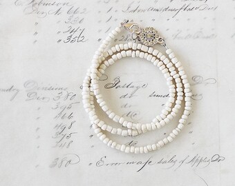 White Beaded Bracelet - Bracelet or Necklace - Simple Necklace - Everyday Jewelry - Bead Bracelet for Mom - Wife Loves Jewelry - Date Night