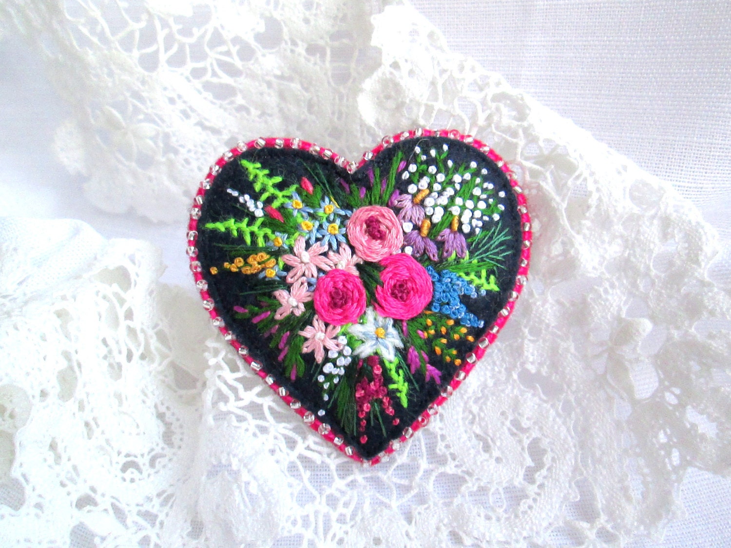 Bouquet of Flowers.Embroidered Flower Miniatures.Felt