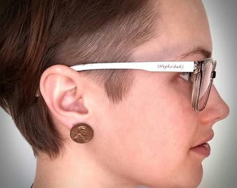 Fake Gauge Earrings, Abolitionist Earrings, Penny Earrings, Coin Jewelry
