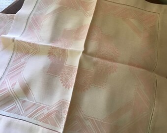 Set of 12 Vintage Pink High-Sheen Double Damask Napkins~Hemstitching~Chrysanthemum FloralMotif~Luxurious Fabric~Matches Tablecloth