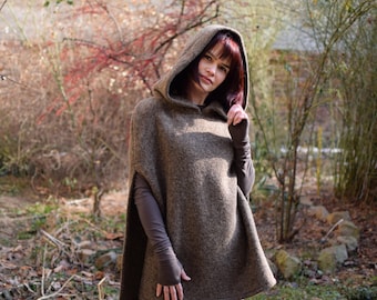 Hooded wool poncho sizes S, M, L, Knit poncho, Brown poncho, Riding Hood, Modern poncho, Brown Poncho, Brown cape, Poncho, Code:Daniela-02