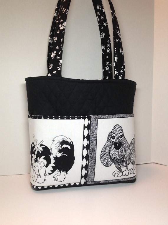 Dog Theme Quilted Purse in Black & White