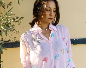Vintage pink floral button down shirt.size uk 20 eur 46