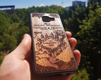 Natural Mahogany Samsung Galaxy A3/A5/A7 (2015/2016/2017) Gryffindor Harry Potter Marauders map case | Galaxy A3/A5/A7 wood case