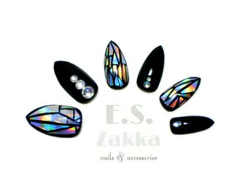 Holographic Gel Nails / Fake nails, glue on nails, press on nails, nail art, gift women, jewelry, birthday, party, stiletto nails, wedding