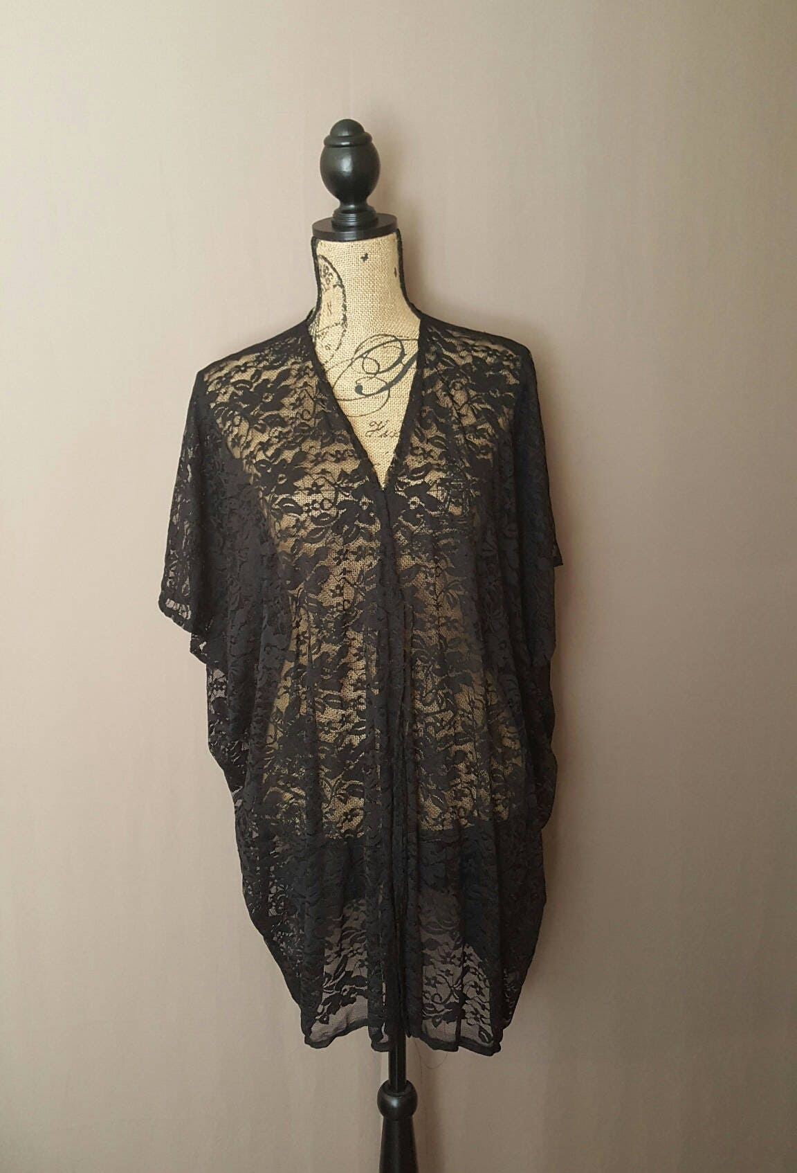 Sale Black Lace Kimono Cardigan