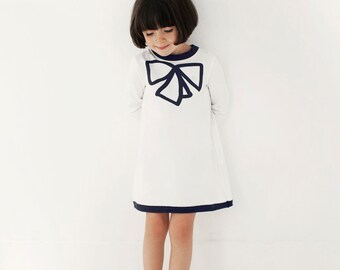 Girl dress white organic cotton long sleeve