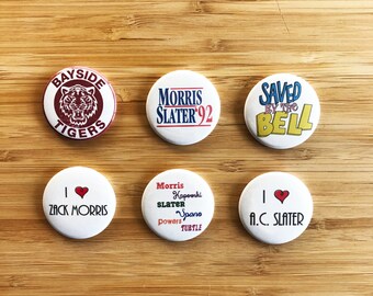 Saved by the Bell Pinback Button Set, Zack Morris, Bayside High Button Pin, Pop Culture Magnet, 90s Gifts, Funny Magnet, AC Slater
