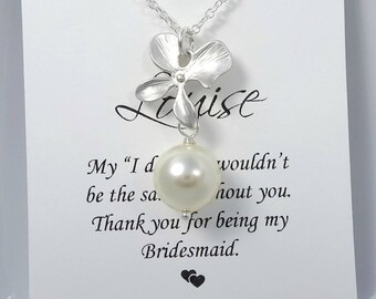 Orchid and Pearl Necklace, Bridesmaid Necklace, Bridesmaid Gift, Wedding Necklace, Bridesmaids Gifts, Bridal Party Gift, Swarovski Necklace