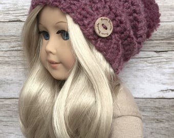 DIY Crochet Pattern – 18 inch Doll Slouchy Pom Beanie/Hat PDF 07 (Fits American Girl Dolls) – Digital Download