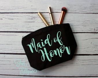 Black Canvas Cosmetic bag - Bridesmaid gift - Personalized