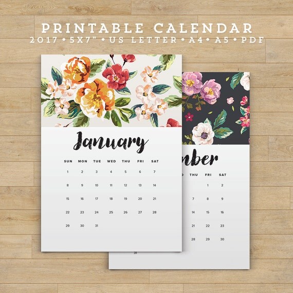 SALE 2017 Calendar Printable Floral Calendar Printable