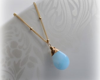 Larimar Necklace, Gold Larimar Necklace, Gift for Her, Gold Larimar Jewelry, Blue Larimar Pendant, Handmade Gemstone Necklace, Blissaria