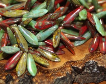 Czech Glass Beads, 15x5mm Dagger Mix, 50 Beads