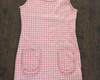 VINTAGE 90's Sleeveless Chequered Knee Length Dress, Pink and white, Small/Medium