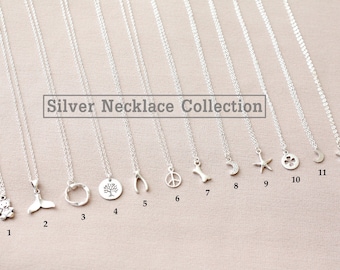 Tiny Silver Necklace Collection, Sterling Silver Necklace, Minimalist Necklace,Silver Charm Necklace,Silver Pendant Necklace,Bridesmaid Gift