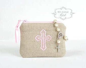 Personalized rosary case, Monogrammed rosary pouch, Rosary case, Baptism gift, First Communion gift, Confirmation Gift, Wedding gift
